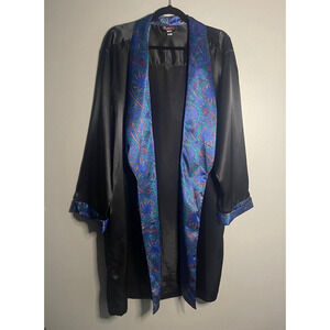Fredericks of Hollywood Vintage Black Robe Blue Paisley Print No Belt One Size